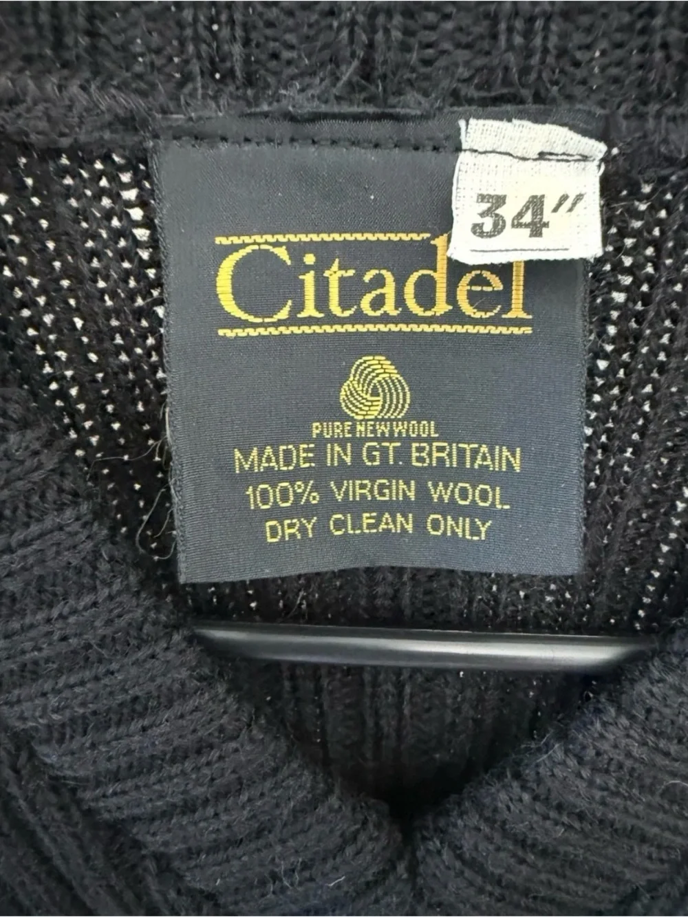 VTG Citadel Black Military V-Neck Sweater (Wooly Pully) Men’s Medium Epaulets